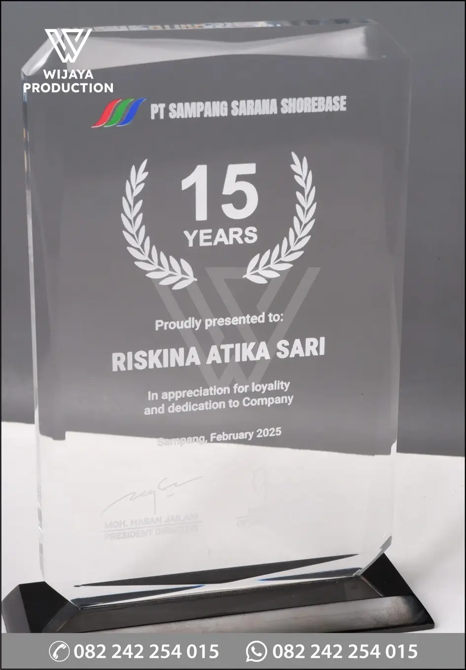 Detail Plakat Akrilik 15 Years PT Sampang Sarana Shorebase