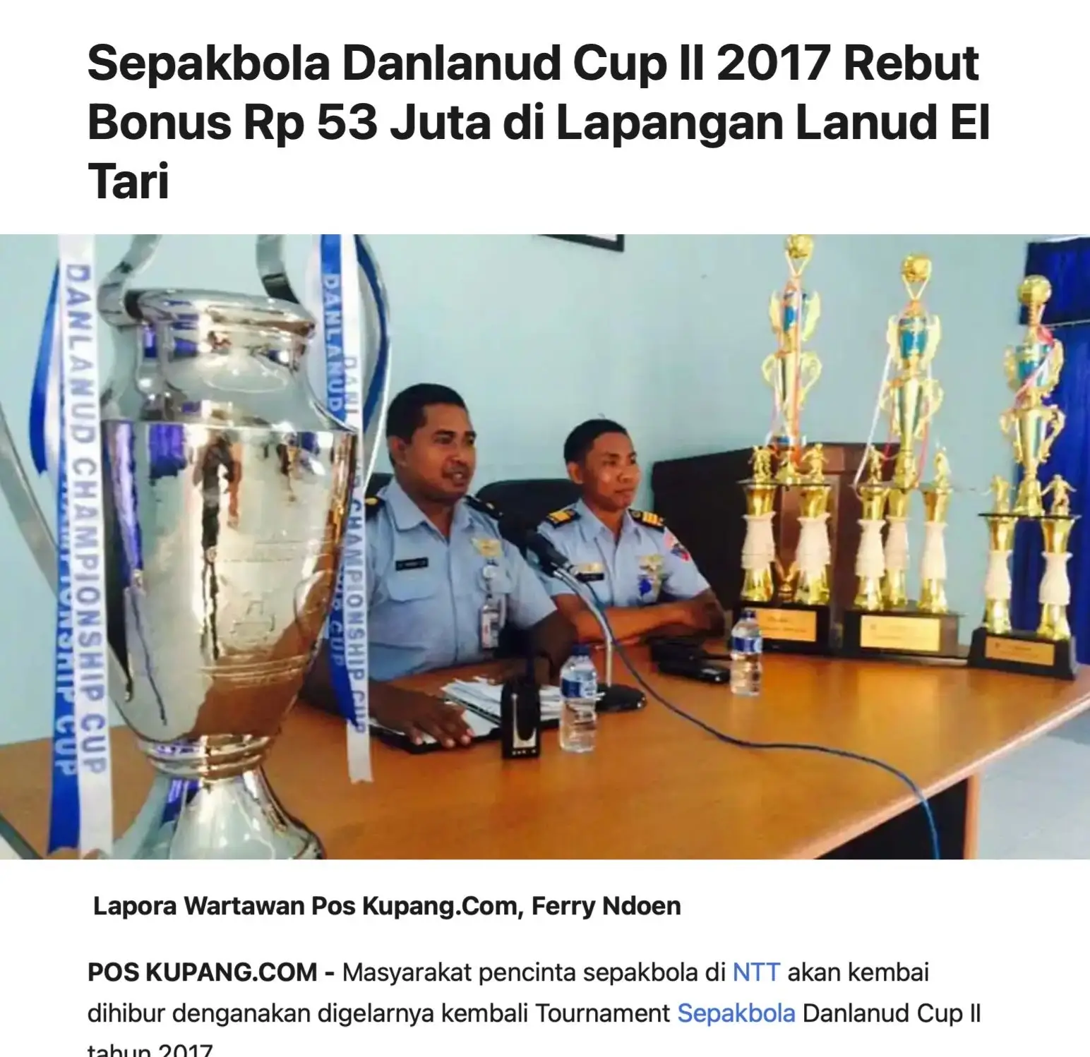 pembuatan piala bergilir turnamen sepakbola danlanud cup militer