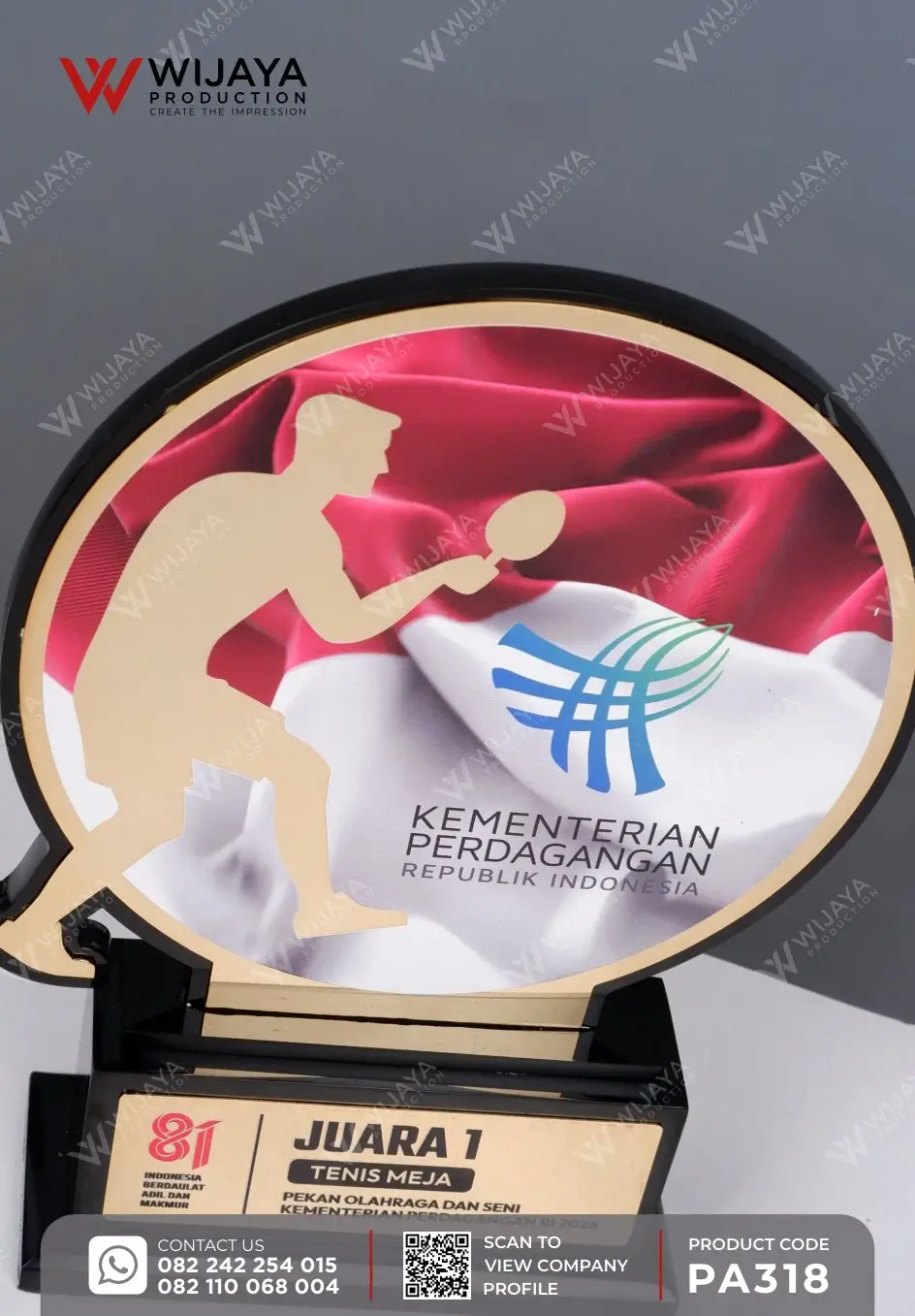 Detail Piala Akrilik Juara Tenis Meja