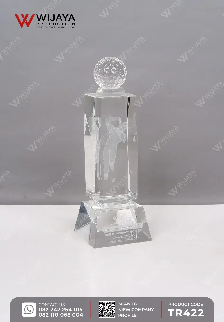 Trophy Kristal Gobar Perdami Golfer Semarang Royale Gol