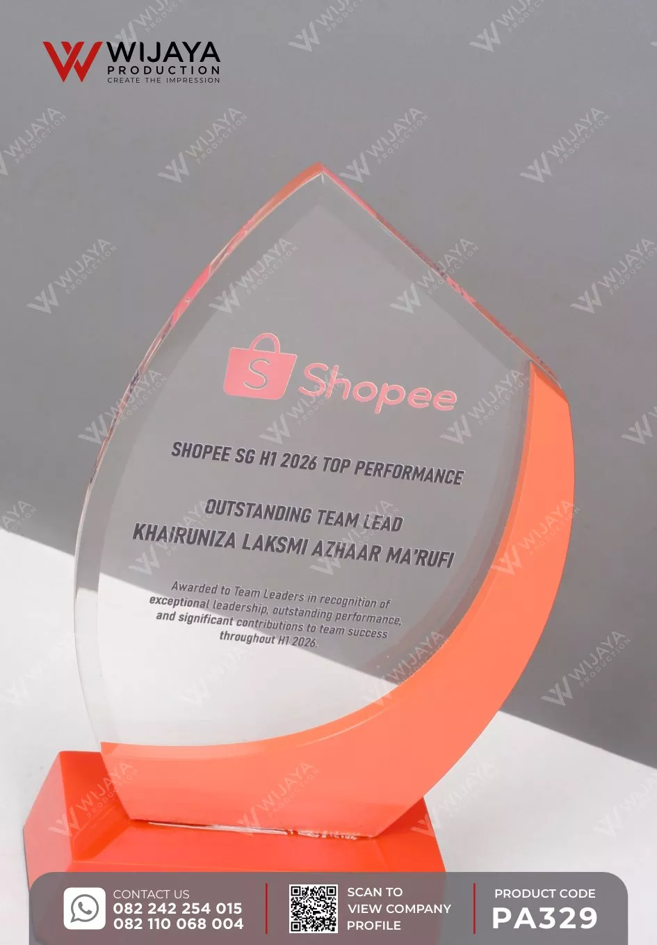 Detail Plakat Akrilik Penghargaan Shopee SG H1 2026